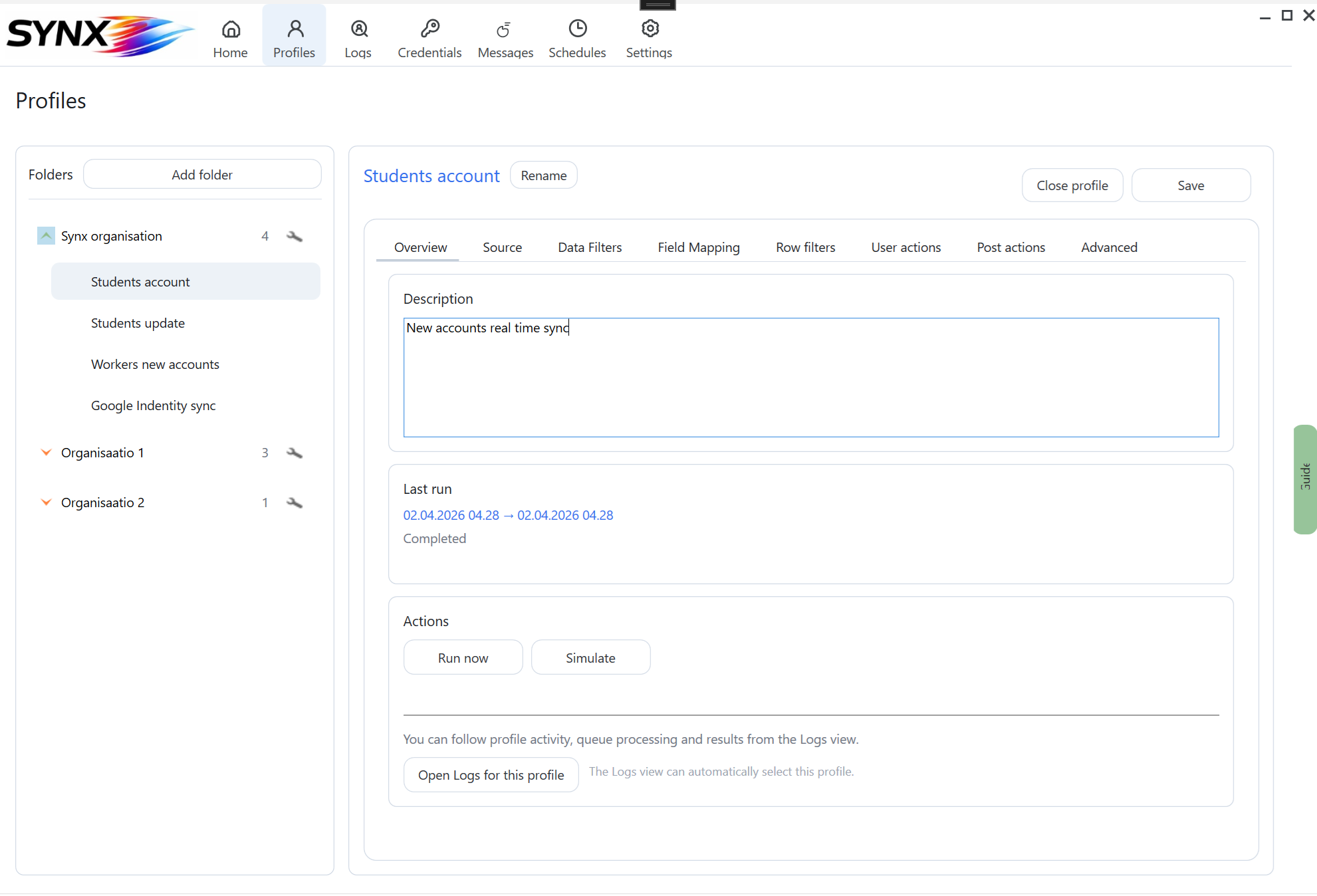 Synx Manager profile view